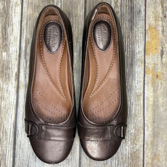 Clarks Concert Band Preppy Brown Metallic Leather Wedge Flat Womens Sz 6.5M - Picture 7 of 9